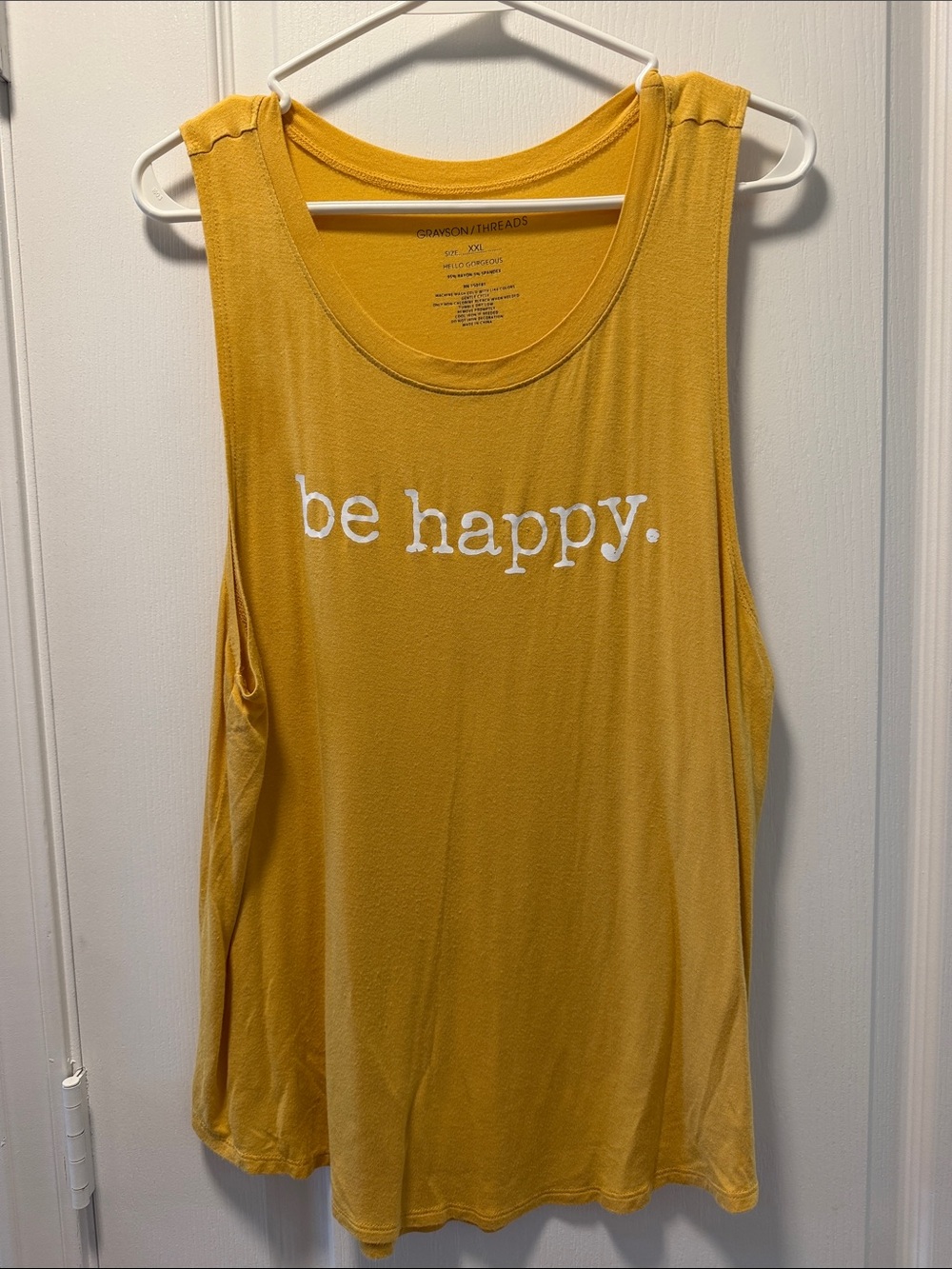 Grayson Threads Mustard Yellow Tank with "be happy." Print